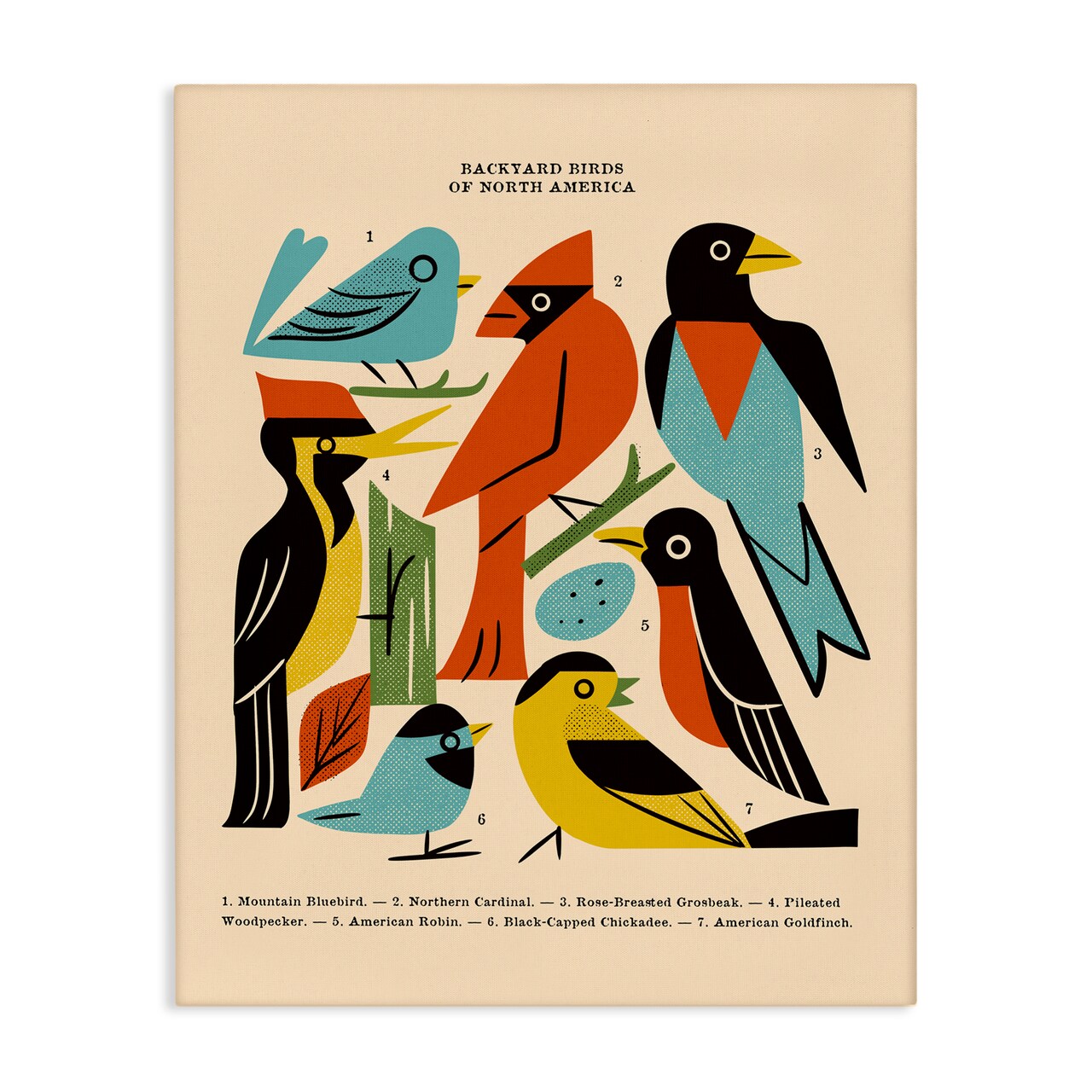 Stupell Industries Backyard Birds Midcentury Modern Canvas, design by Renea L. Thull